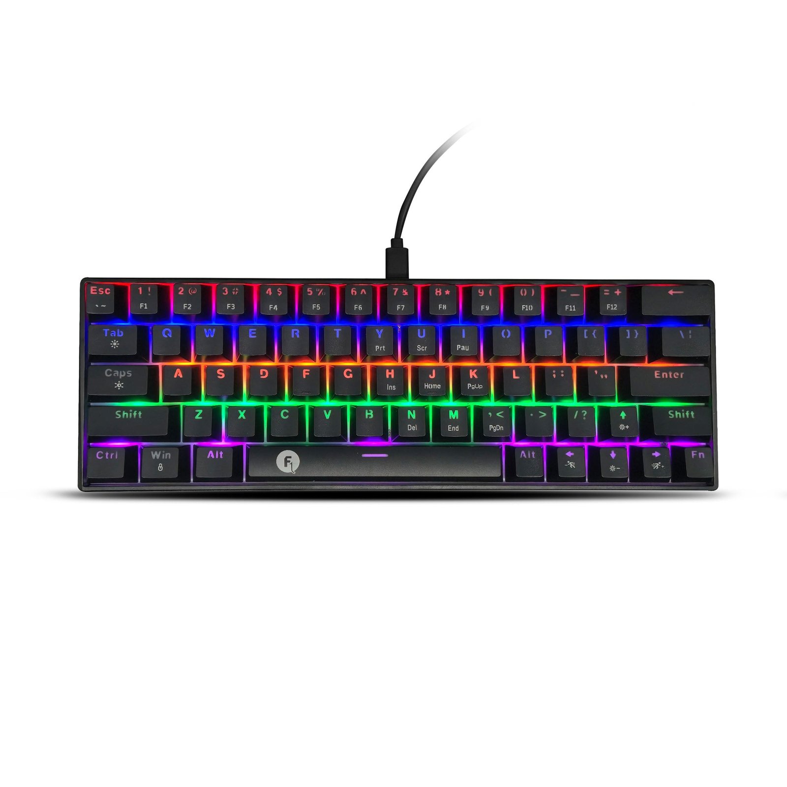 01_KB0010P.jpg Frontech 63-Key Mechanical Gaming Wired Keyboard Rainbow Backlit 26 Anti-Ghosting Keys Detachable Type-C Cable Windows/Mac/iOS/Android (KB-0010P) - Image 1