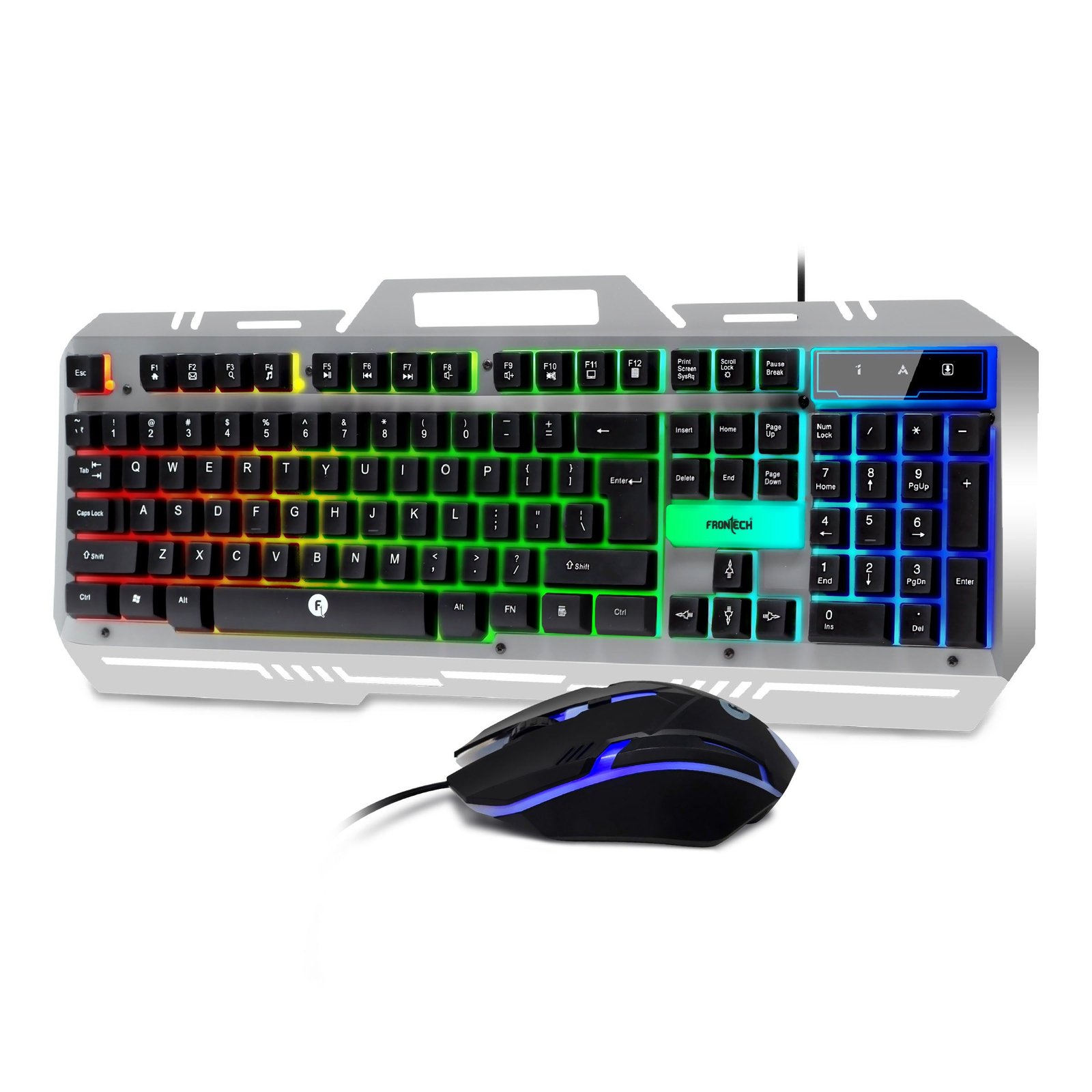 01_KB0039P.jpg Frontech Cyber Ninja Wired Gaming Keyboard and Mouse Combo Metal Base RGB Backlit Key RGB Optical Mouse 6 Buttons 2400 DPI USB Plug & Play 1 Year Warranty (KB-0039P) - Image 1