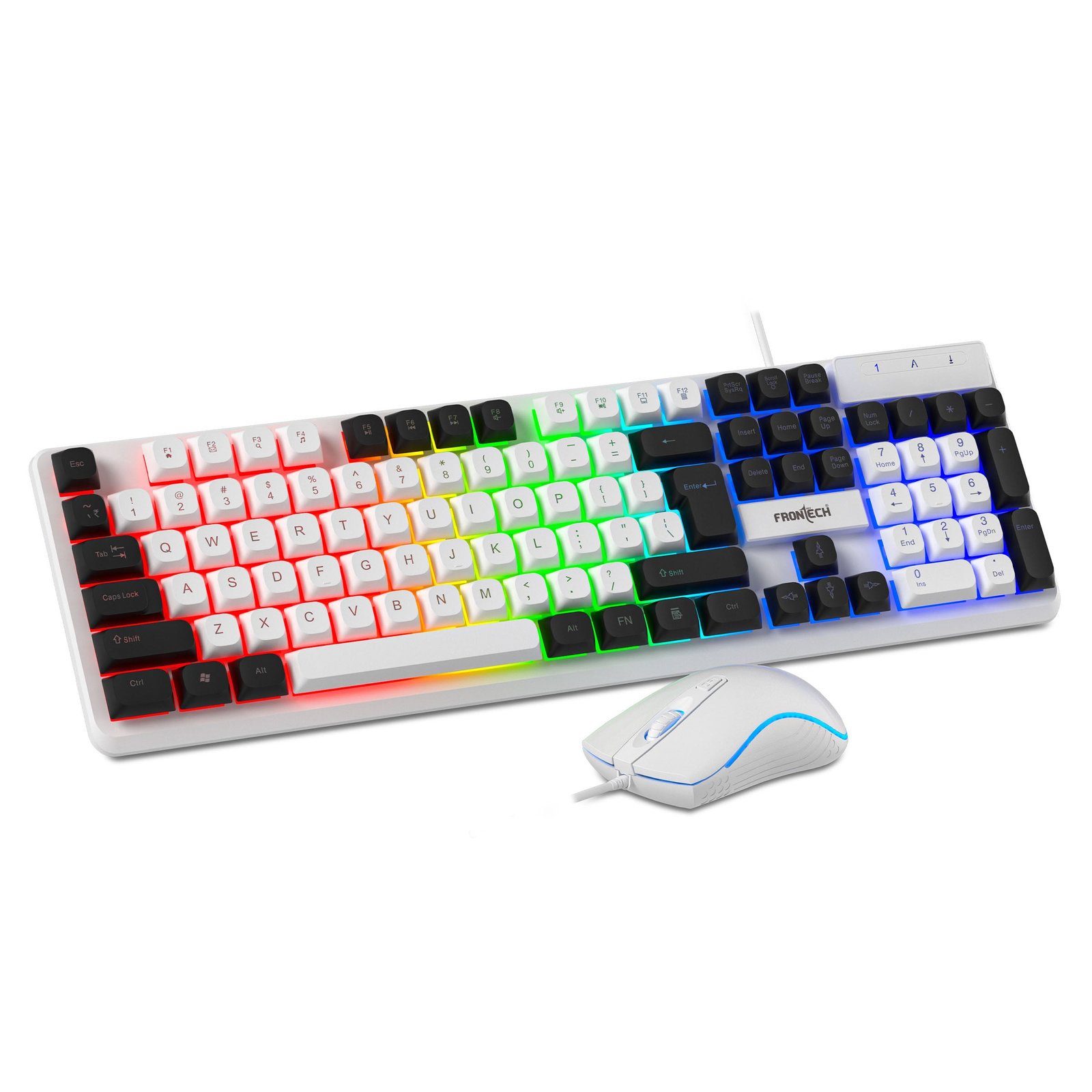 01_KB0050_WHT.jpg Frontech Quantum Striker Gaming Combo Rainbow Backlit Keyboard Optical Mouse 2400 DPI 4 Button USB Plug & Play 104 Keys 1 Year Warranty (KB-0050WHT) - Image 1
