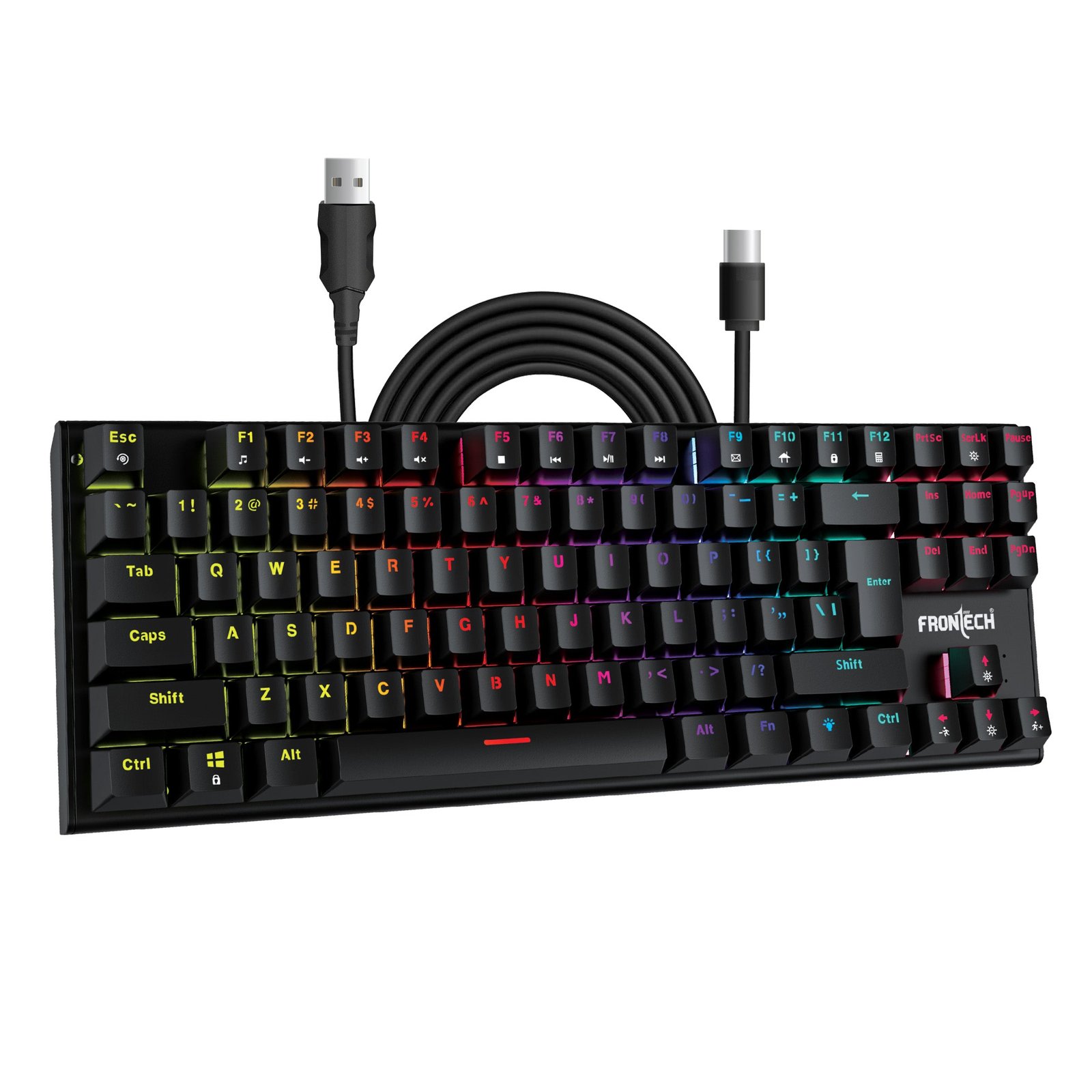 1_e2c97295-4205-4ccf-8441-d5cbf07142ed.jpg Frontech Wired Gaming RGB Backlight Keyboard 87 Key Layout USB Plug & Play 1.6m Cable Ergonomic 1 Year Warranty - Image 1